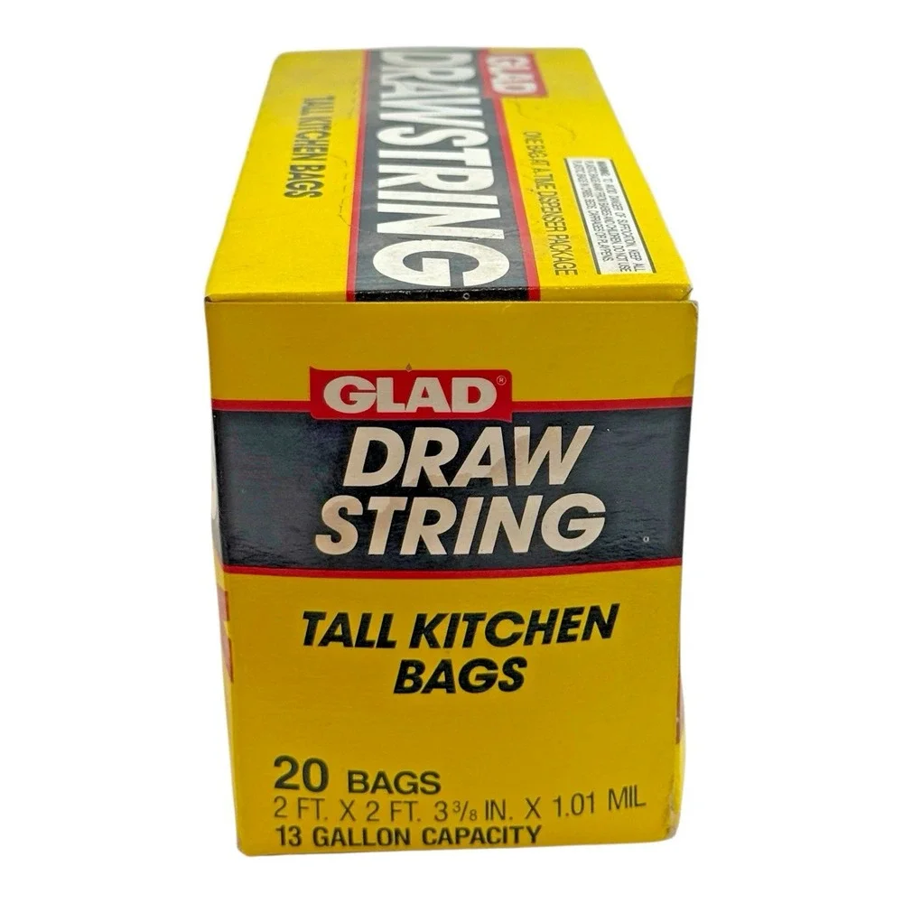 VTG 1980s NOS Glad Tall Kitchen Garbage Bags Box 13 Gal 20 Ct White Trash Prop